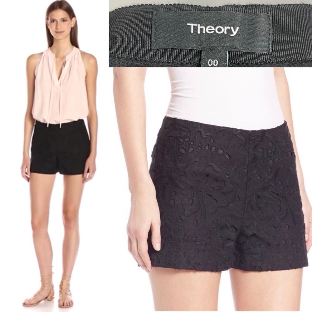 Theory Micro E Embroidered Eyelet Linen Dress Shorts Boho Pant Minimalist 00 - Picture 5 of 16